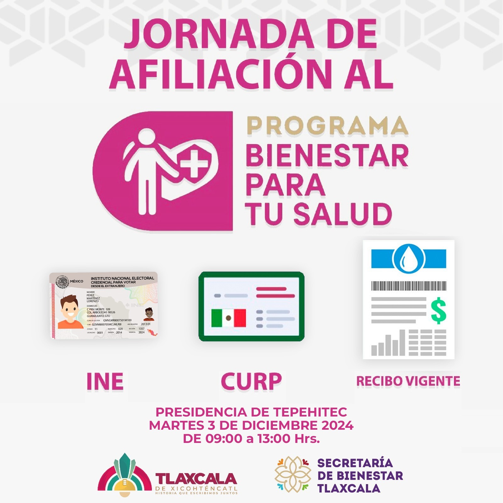 Continúa el Ayuntamiento de Tlaxcala de Xicohténcatl con las Jornadas de Afiliación al Programa de Bienestar para tu Salud